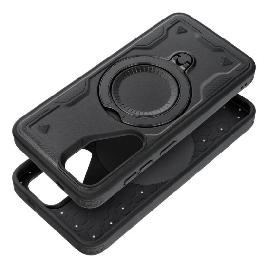 Frost Armor Back Case priekš Samsung Galaxy A17 4G A175 / A17 5G A176 - Melns - triecienizturīgs silikona-plastikāta aizmugures apvalks ar turētāju-statīvu / bampers-vāciņš