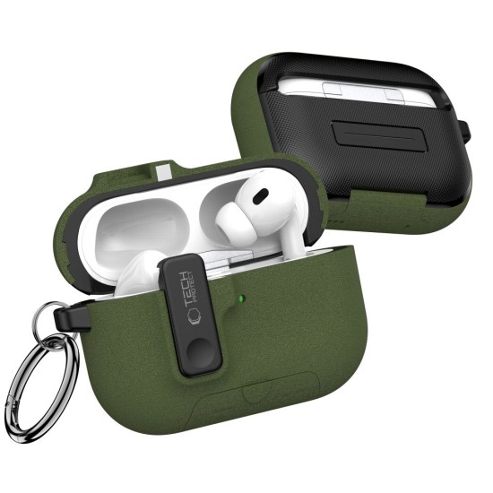 Tech-Protect Slim Hook Case priekš Apple Airpods Pro 3 - Haki - silikona apvalks bezvadu austiņu lādēšanas ierīcei ar karabīni