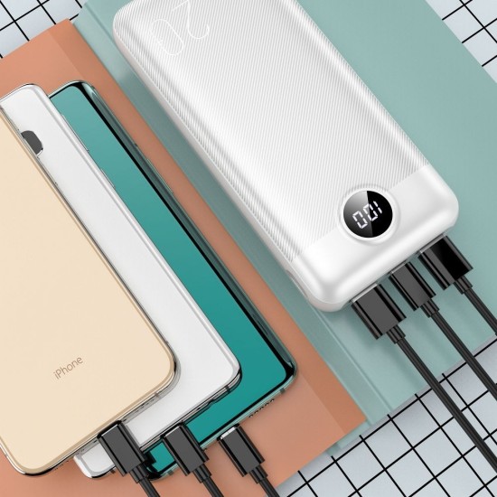 Veger 20000mAh Power Bank QC 3.0 / PD 20W with LED Display 2x USB / 1x USB-C / 1x Micro USB - Balts - Universāla ārējas uzlādes batereja lādētājs-akumulators