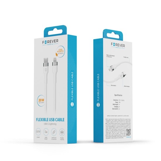 Forever 2M Flexible 20W Type-C to Lightning cable - Balts - Apple iPhone / iPad lādēšanas un datu kabelis / vads