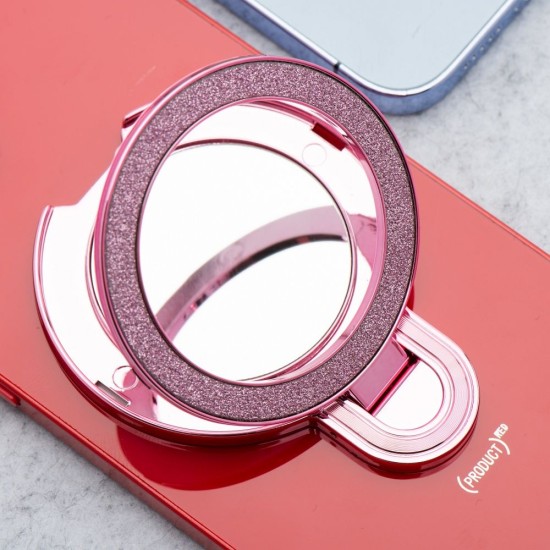 Circle Mirror Stick-on Ring Holder - Rozā - Universālais gredzens-turētājs telefonam ar spoguli