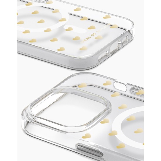 iDeal of Sweden Clear MagSafe Back Case priekš Apple iPhone 14 Pro - Golden Hearts - silikona aizmugures apvalks / bampers-vāciņš