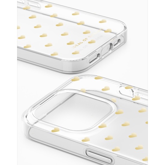 iDeal of Sweden Clear Back Case priekš Apple iPhone 15 Pro Max - Golden Hearts - silikona aizmugures apvalks / bampers-vāciņš