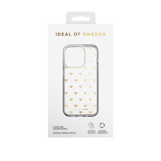 iDeal of Sweden Clear Back Case priekš Apple iPhone 15 Pro - Golden Hearts - silikona aizmugures apvalks / bampers-vāciņš