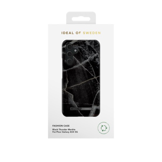 iDeal of Sweden Fashion Back Case priekš Samsung Galaxy A54 5G A546 - Black Thunder Marble - plastikāta aizmugures apvalks ar iebūvētu metālisku plāksni / bampers-vāciņš