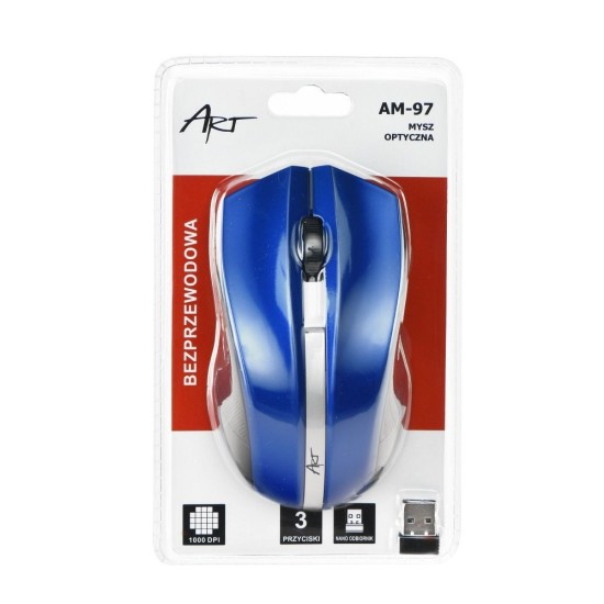 ART (AM-97) Wireless Optical Mouse 2.4G / 1000 DPI (2xAAA Batteries) - Zila - Bezvadu datorpele