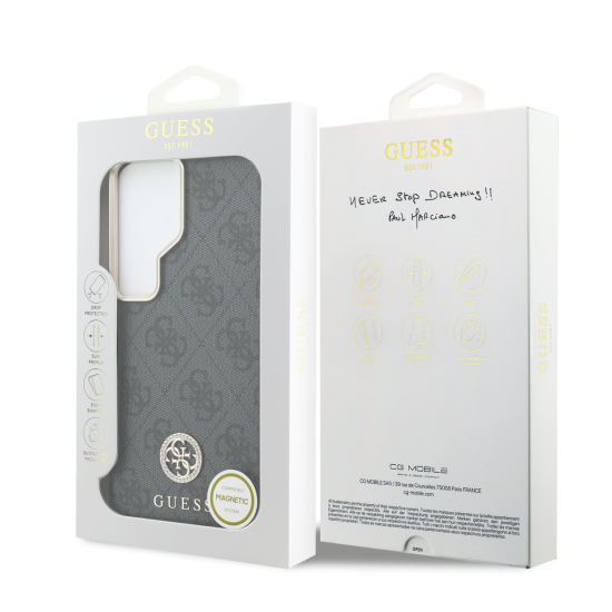 Guess 4G Strass Logo Gold Frame Magnetic Collection Back Case GUHMS26LP4GRMDEK для Samsung Galaxy S26 Ultra 5G - Чёрный - чехол-накладка из исскуственой кожи / бампер-крышка