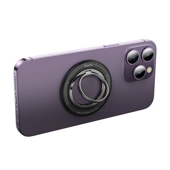 Hoco 360 Degree Rotating MagSafe Ring Phone Holder - Melns - Universālais magnētisks gredzens-turētājs telefonam