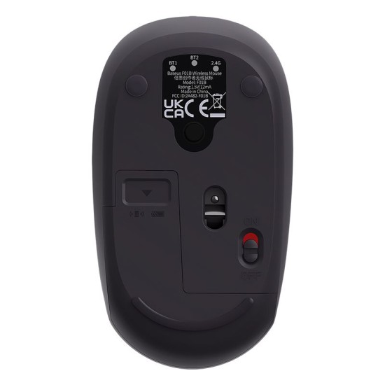 Baseus F01B Tri-Mode Wireless Optical BT Mouse 2.4G / 1600 DPI (BT3.0 / 5.0) - Pelēka - Bezvadu datorpele