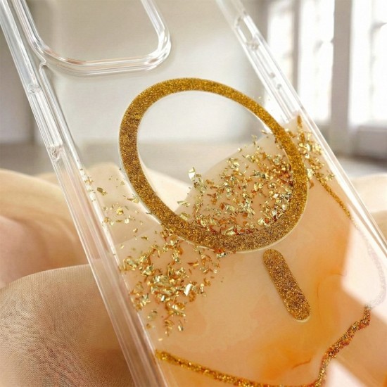 Epoxy MagSafe Back Case priekš Samsung Galaxy S25 FE 5G S731 - Zelts / Oranžs - silikona aizmugures apvalks no epoksīda sveķiem / bampers-vāciņš