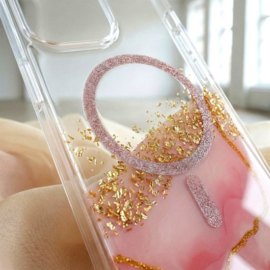 Epoxy MagSafe Back Case priekš Apple iPhone 15 - Zelts / Rozā - silikona aizmugures apvalks no epoksīda sveķiem / bampers-vāciņš
