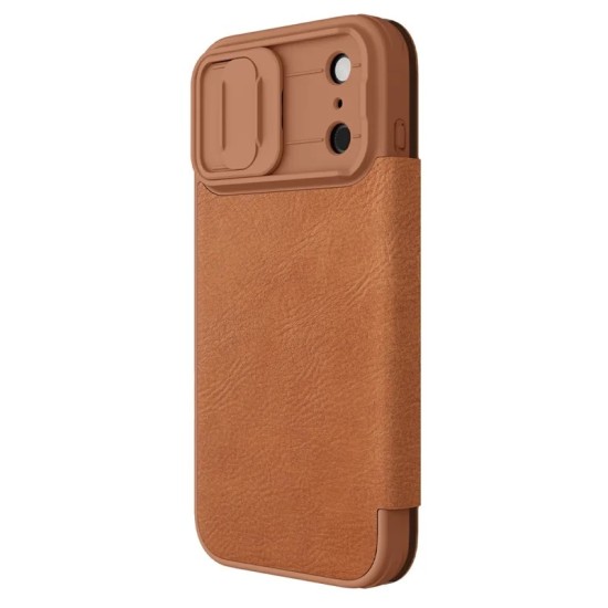 NILLKIN Qin Pro Series Card Holder Leather Flip Case priekš Apple iPhone 17 Pro - Brūns - sāniski atverams maciņš