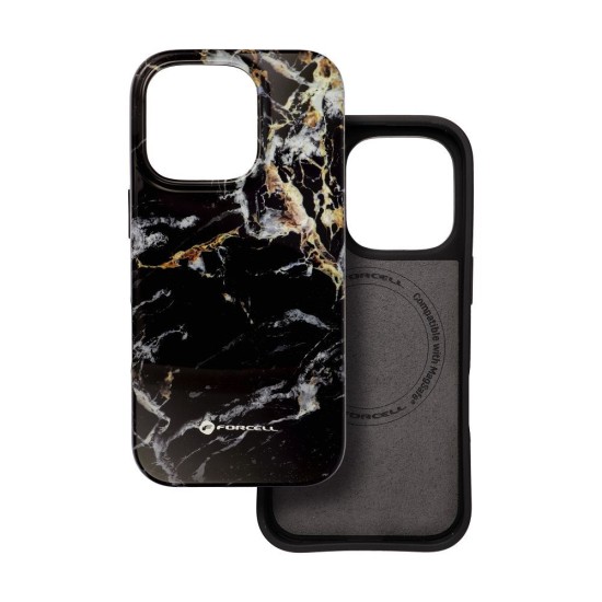 Forcell F-Protect Mirage Back Case with MagSafe priekš Apple iPhone 15 Pro - Black Marble - triecienizturīgs silikona-plastikāta aizmugures apvalks / bampers-vāciņš