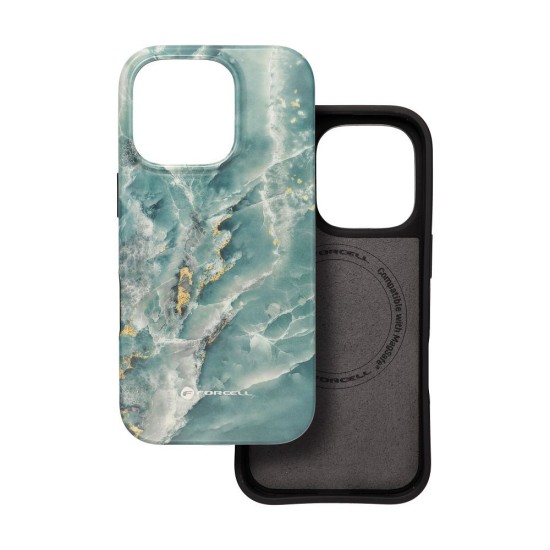 Forcell F-Protect Mirage Back Case with MagSafe priekš Apple iPhone 15 Pro - Green Marble - triecienizturīgs silikona-plastikāta aizmugures apvalks / bampers-vāciņš