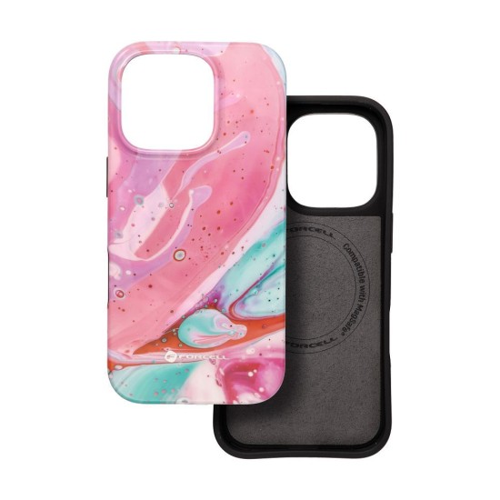 Forcell F-Protect Mirage Back Case with MagSafe priekš Apple iPhone 15 Pro - Pink Marble - triecienizturīgs silikona-plastikāta aizmugures apvalks / bampers-vāciņš
