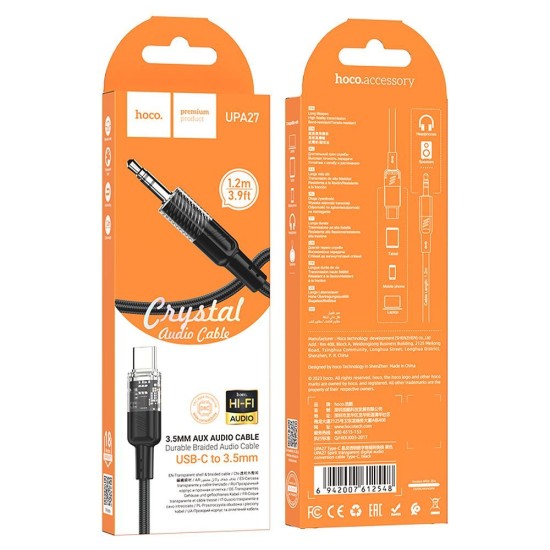 Hoco UPA27 Type-C to 3.5mm Male Stereo Aux Audio cable (length: 1.2M) - Melns - audio vads kabelis