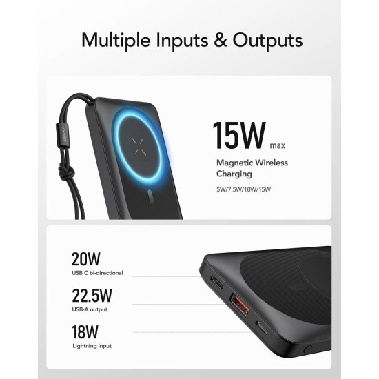 Veger MagOn 10000mAh QC 3.0 / PD 20W Power Bank with MagSafe - Melns - Ārējas uzlādes batereja lādētājs-akumulators (Power Bank)