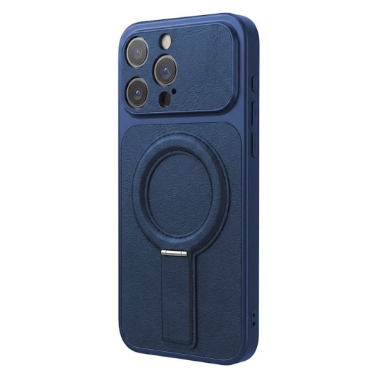 Luxgrip MagSafe Back Case with Stand priekš Apple iPhone 12 - Zils - mākslīgās ādas aizmugures apvalks ar statīvu