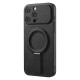 Luxgrip MagSafe Back Case with Stand priekš Apple iPhone 13 - Melns - mākslīgās ādas aizmugures apvalks ar statīvu