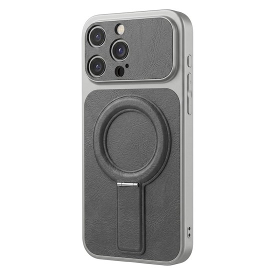 Luxgrip MagSafe Back Case with Stand priekš Apple iPhone 13 - Pelēks - mākslīgās ādas aizmugures apvalks ar statīvu