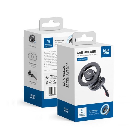BlueStar Smart Lock Magnetic Air Vent Car Holder with MagSafe and Magnetic Sheet (2.pcs) - Melns - Universāls stiprinājums turētājs auto ventilācijas režģa