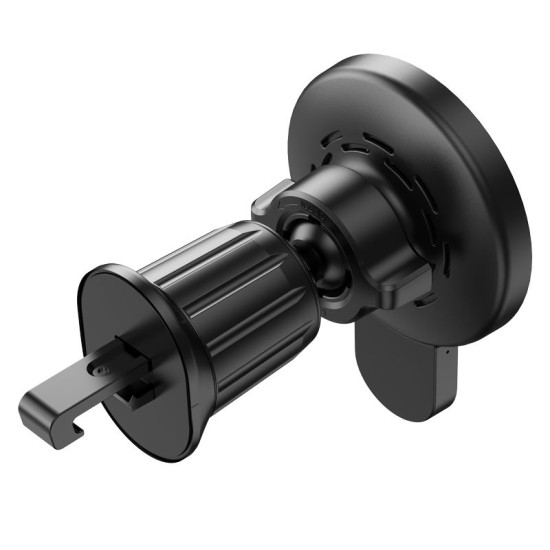 Hoco 15W Wireles QI Charger Air Vent Car Holder with MagSafe - Melns - Auto turētājs ventilācijas režģa ar iebūvētu bezvadu lādētāju