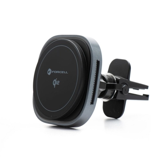 Forcell F-Grip 15W Wireles QI2 Charger Air Vent Car Holder with MagSafe - Melns - Auto turētājs ventilācijas režģa ar iebūvētu bezvadu lādētāju