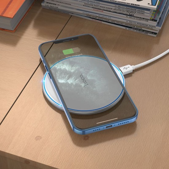 Hoco CW6 Pro Wireless Charger 15W with LED light - Balts - Induktīvs bezvadu USB lādētājs paliktnis