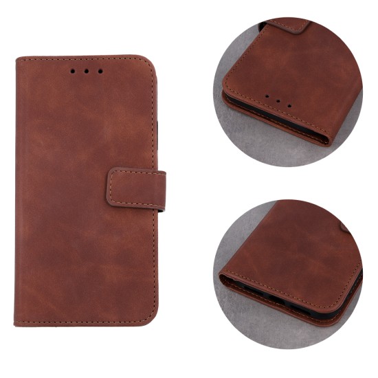 Smart Velvet Book Case priekš Samsung Galaxy S26 Plus 5G - Brūns - sāniski atverams maciņš ar stendu / grāmatveida maks