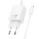 Hoco Travel charger USB / Type-C 3A QC 4.0 / PD 20W with Type-C to Lightning Cable - Balts - Ātrs tīkla lādētājs ar Type-C uz Lightning vadu