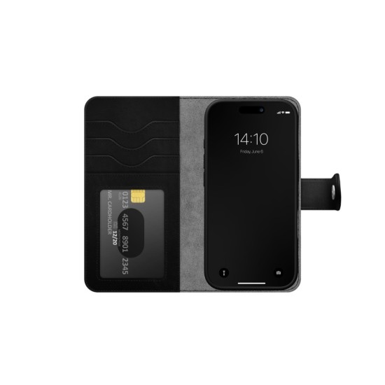 iDeal of Sweden Magnet  Wallet+ Case with MagSafe priekš Apple iPhone 17 Pro Max / 18 Pro Max - Black - mākslīgās ādas sāniski atverams maciņš ar bamperu uz magnēta