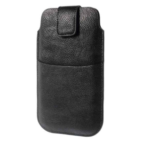 Black Card Slot Leather 6.3-inch Pouch Case Size: 17.8 x 10.5cm - universāls maks futlāris kabatiņa (pouch cover, maciņš ietvars kabata, universal case)