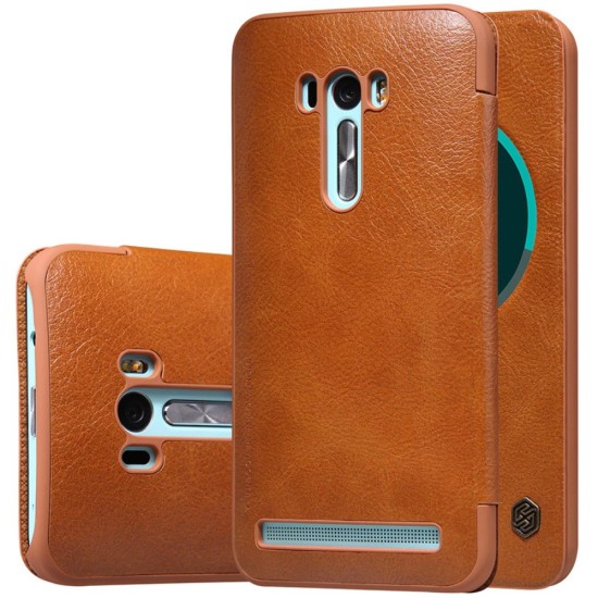 NILLKIN Qin Series APP Smart Leather View Case for Asus Zenfone Selfie ZD551KL - Brown - sāniski atverams maciņš ar lodziņu (ādas maks, grāmatiņa, leather book wallet case cover)