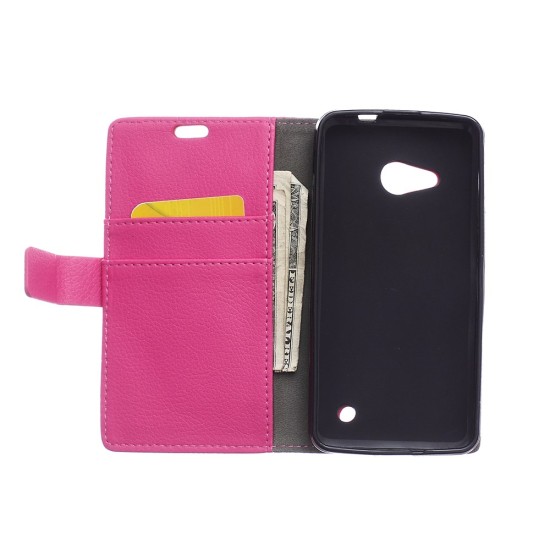 Litchi Skin Leather Wallet Case for Microsoft Lumia 550 - Rose - sāniski atverams maciņš ar stendu (ādas maks, grāmatiņa, leather book wallet case cover stand)