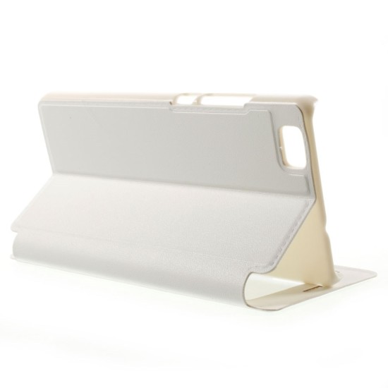 View Window Leather Case for Huawei Ascend P8 Lite - White - sāniski atverams maciņš ar lodziņu un stendu (ādas maks, grāmatiņa, leather book wallet case cover stand)