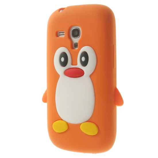 Cute 3D Penguin Silicone Jelly Case for Samsung Galaxy S3 mini i8190 / i8200 - Orange - silikona aizmugures apvalks (bampers, vāciņš, slim TPU silicone case cover, bumper)