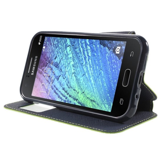 RoarKorea Fancy Diary View Samsung Galaxy J1 Ace J110 - Zaļš - sāniski atverams maciņš ar stendu un lodziņu (ādas maks, grāmatiņa, leather book wallet case cover stand)
