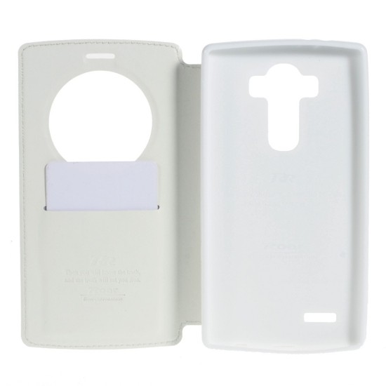 RoarKorea Noble View priekš LG G4 H815 Wake/Sleep - Balts - sāniski atverams maciņš ar stendu un lodziņu (ādas maks, grāmatiņa, leather book wallet case cover stand)