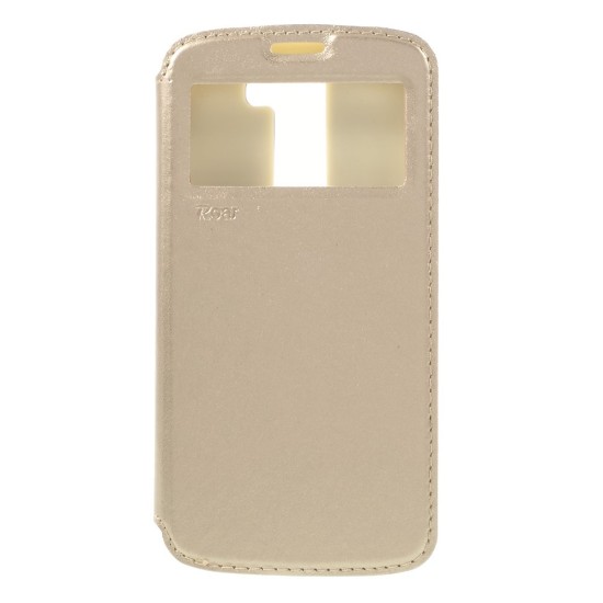 RoarKorea Noble View для LG K10 K420 / K430 - Золотой - чехол-книжка с окошком и стендом / подставкой (кожаный чехол книжка, leather book wallet case cover stand)