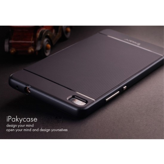 IPAKY Hybrid PC TPU Case for Huawei Ascend P8 - Black - silikona ar plastikas rāmi aizmugures apvalks (bampers, vāciņš, TPU silicone cover, bumper shell)