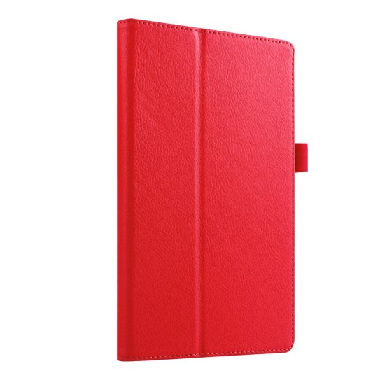 Litchi Grain Protective Leather Case for Lenovo Tab 2 A8-50 / Tab 3 A8-50 / TB3-850M - Red - sāniski atverams maciņš ar stendu (ādas maks, grāmatiņa, leather book wallet case cover stand)