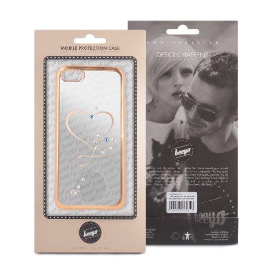 Beeyo Heart Case priekš Huawei P8 Lite - Zeltains - silikona aizmugures apvalks ar attēlu (bampers, vāciņš, ultra slim TPU silicone case cover, bumper)