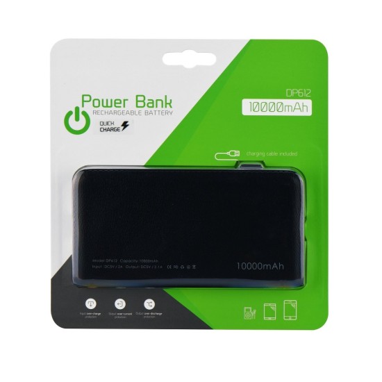 DP612 Power Bank Quick Charge 10000mAh USB 5V 2.1A ligzda - Melns - Universāla ārējas uzlādes batereja lādētājs-akumulators (Power Bank)