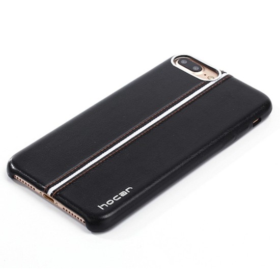 HOCAR Contrast Color PU Leather Back Case priekš Apple iPhone 7 Plus / 8 Plus - Melns - ādas aizmugures apvalks (bampers, vāciņš, leather cover, bumper)