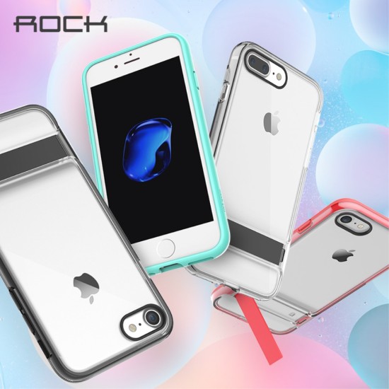 ROCK Royce Series Kickstand (Active) Clear PC TPU Frame Phone Case priekš Apple iPhone 7 / 8 / SE2 (2020) / SE3 (2022) - Cyan - silikona aizmugures apvalks / bampers-vāciņš