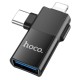 Hoco 2in1 OTG Type-C (male) / Lightning (male) to USB (female) adapter - Melns - USB adapteris telefoniem vai planšetdatoriem ar Type-C un Lightning ieeju / konektoru