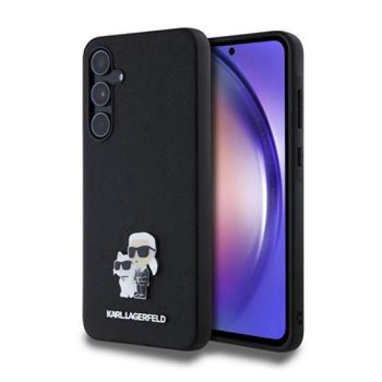 Karl Lagerfeld Saffiano Karl & Choupette Pin series Back Case KLHCSA55SAKCNPK priekš Samsung Galaxy A55 5G A556 - Melns - mākslīgās ādas aizmugures apvalks / bampers-vāciņš