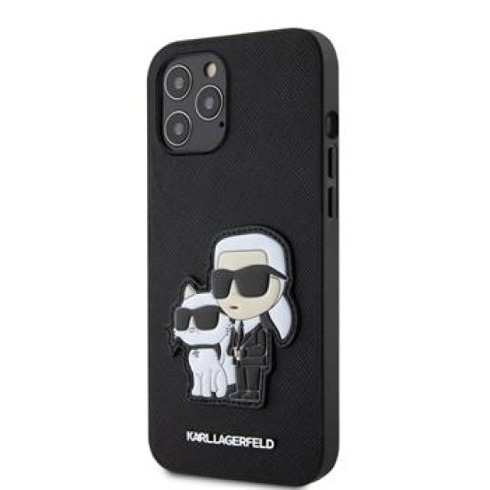 Karl Lagerfeld Saffiano Ikonik Karl & Choupette series Back Case KLHCP12LSANKCPK priekš Apple iPhone 12 Pro Max - Melns - mākslīgās ādas aizmugures apvalks / bampers-vāciņš