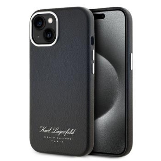 Karl Lagerfeld Grained PU Hotel RSG series Back Case KLHCP13MPGWCMKHK priekš Apple iPhone 13 - Melns - mākslīgās ādas aizmugures apvalks / bampers-vāciņš