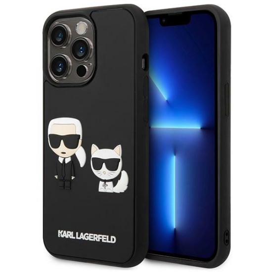 Karl Lagerfeld 3D Karl & Choupette Ikonik series Back Case KLHCP14L3DRKCNK priekš Apple iPhone 14 Pro - Melns - mākslīgās ādas aizmugures apvalks / bampers-vāciņš